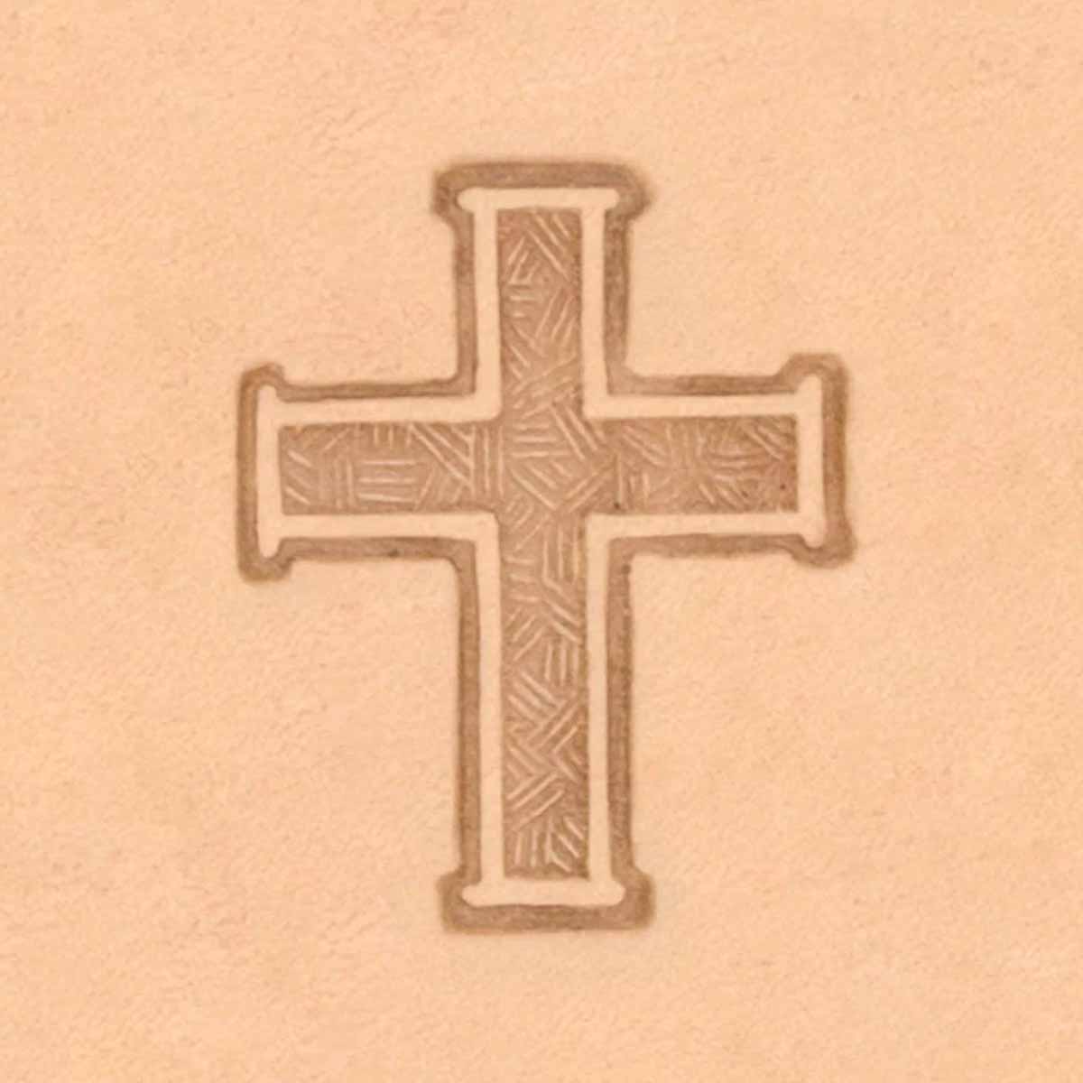 Outil Matoir 3D Croix de la marque Tandy Leather, utilisé pour la création de motifs en cuir.
