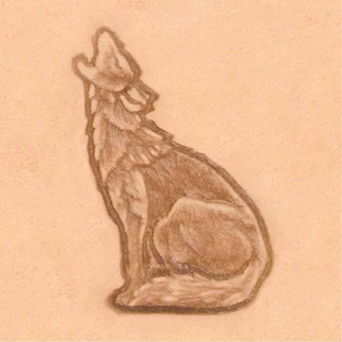 Outil Matoir 3D Tandy Leather représentant un loup assis, utilisé pour la sculpture et la décoration en cuir.