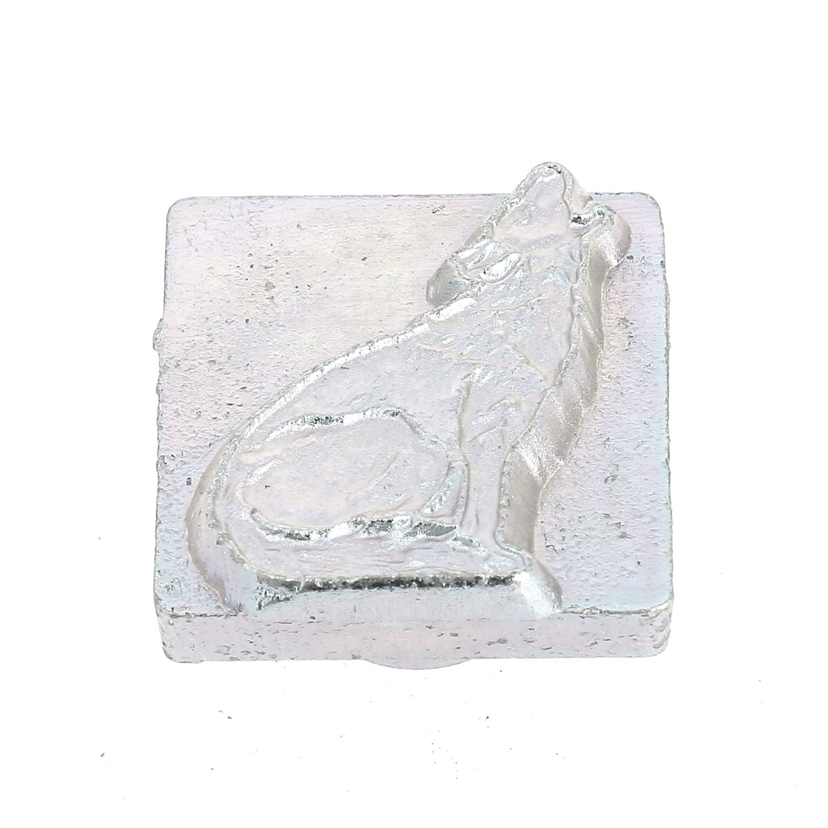 Outil Matoir 3D Tandy Leather représentant un loup assis, utilisé pour la sculpture et le marquage du cuir.