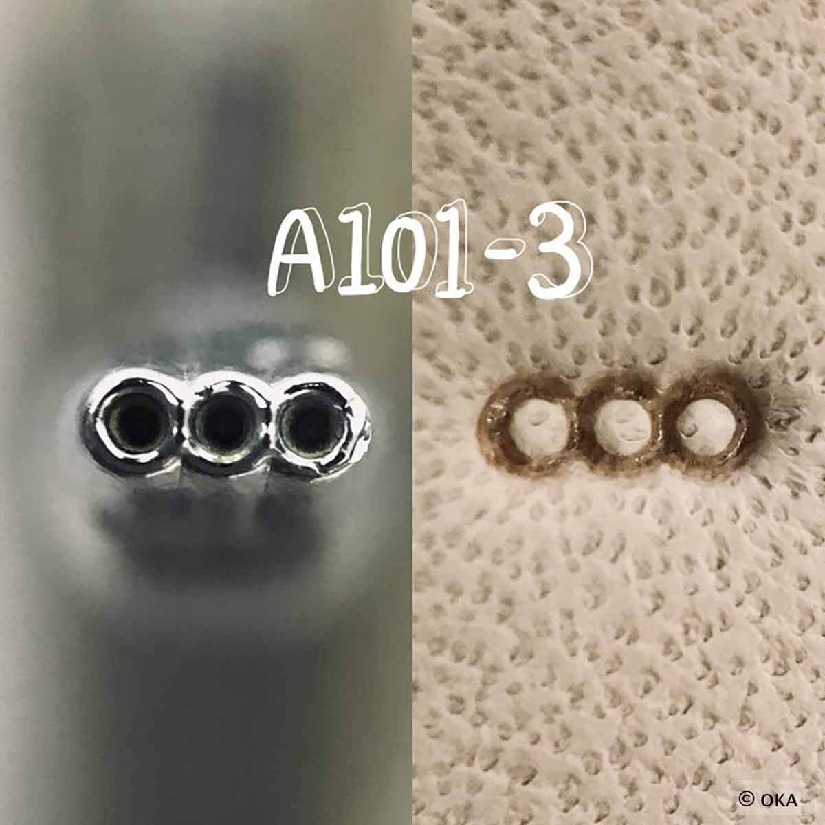 Matoir sur manche Oka avec fond 3 ronds en ligne, outil en bois pour la pose de revêtements, taille 3,4 mm.