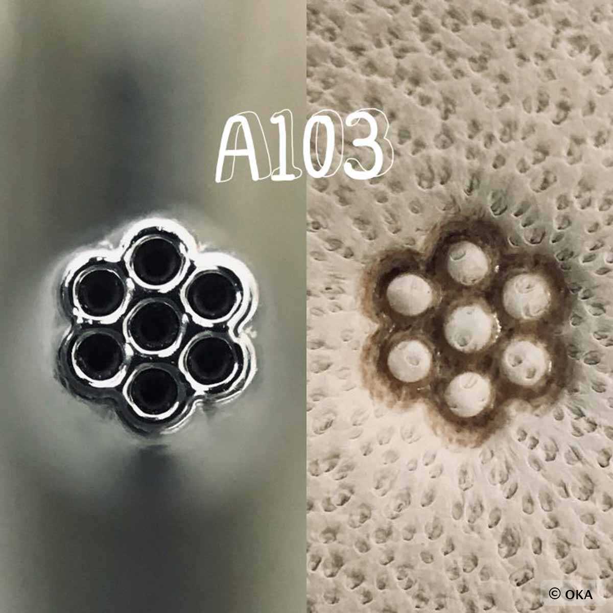 Matoir sur manche Oka avec fond à 7 ronds de 3 mm, outil pour travaux manuels ou artisanat, image montrant le produit.