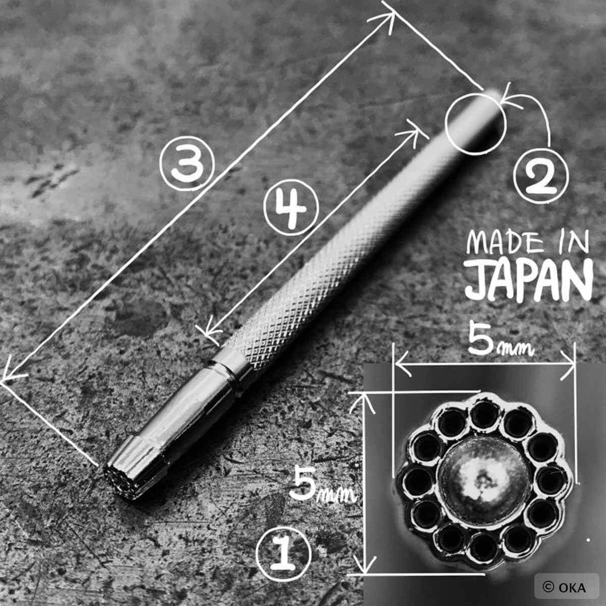 Matoir sur manche Oka avec fond à 13 ronds de 5 mm, outil pour travaux de menuiserie ou de sculpture.