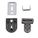Fermeture de cartable TUCK de 23x30mm, accessoire pour sac à dos ou sac scolaire, en métal de couleur argent.