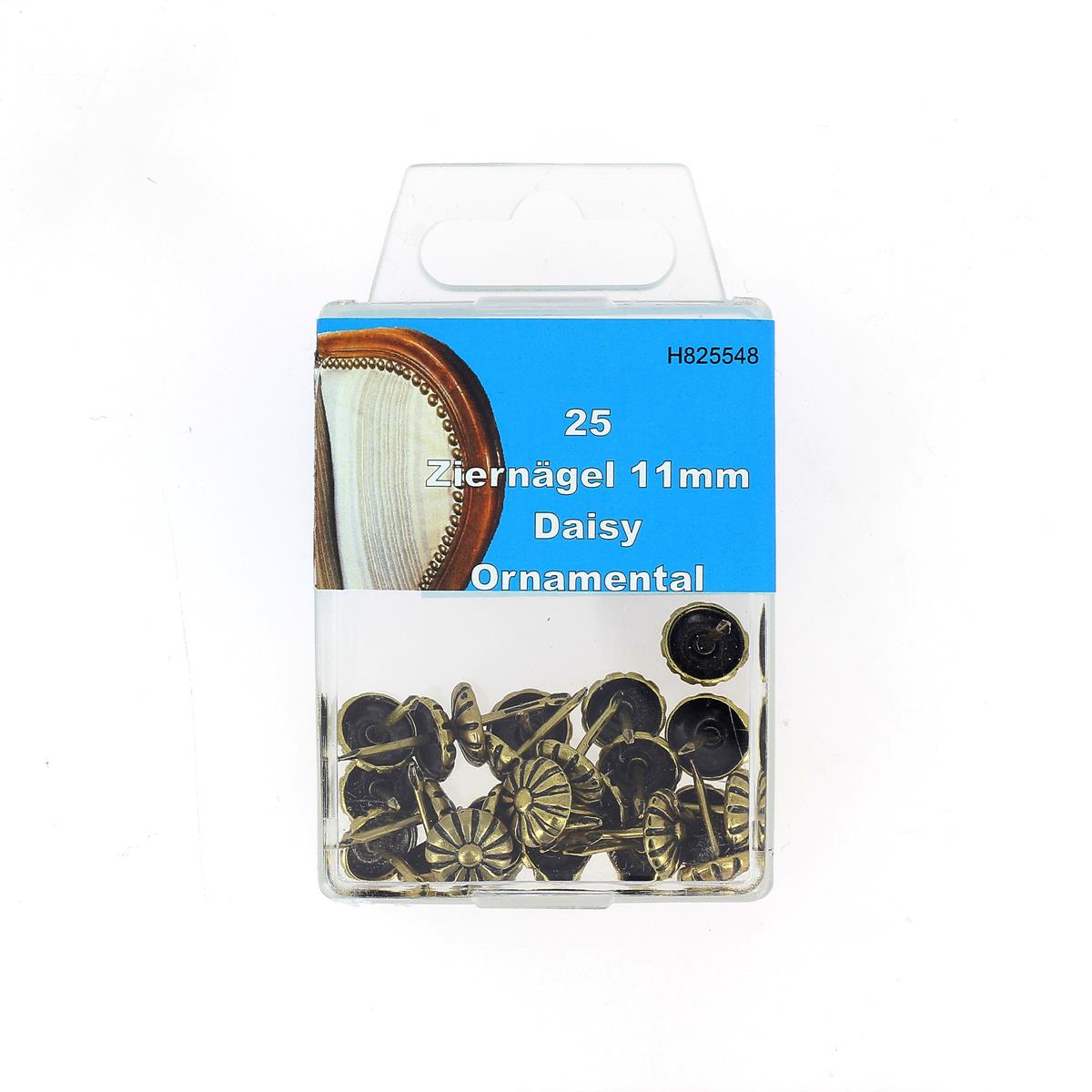 Clous tapissier décoratifs Daisy de 11 mm, accessoires pour ameublement, visibles en image.