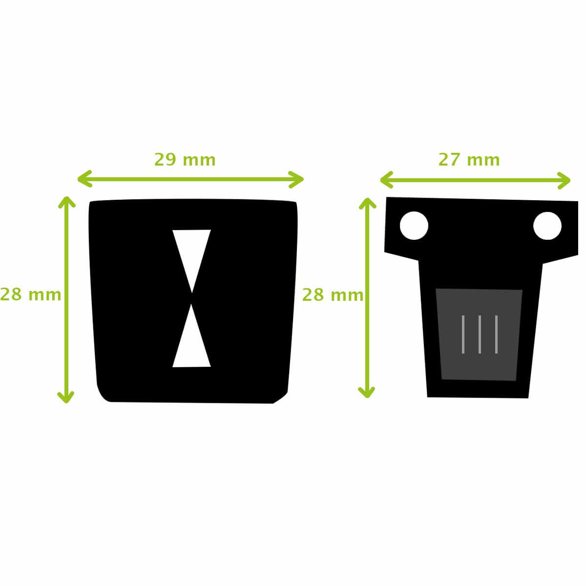 Fermeture de cartable TUCK 27x28mm, accessoire de sac avec schéma illustré, en métal robuste pour sécurité et style.