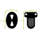 Fermeture de cartable TUCK de 15x21 mm, accessoire pour sac ou bagage, en métal, illustrée en schéma.
