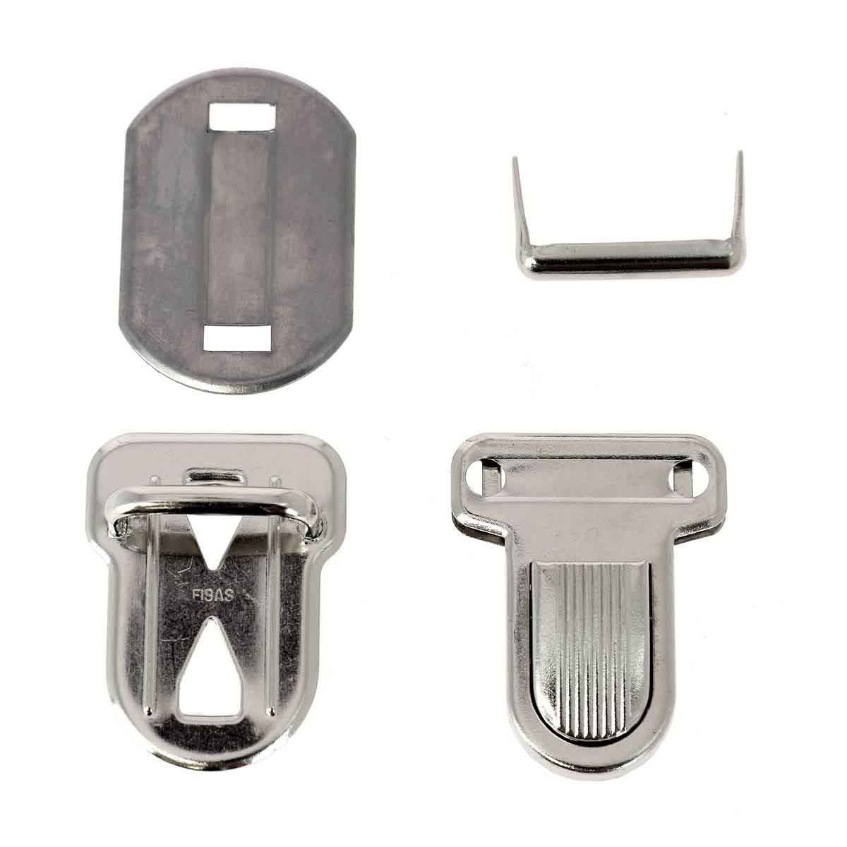 Fermeture de cartable TUCK en nickel, 28x36 mm, accessoire pour sac ou cartable, image montrant la fermeture métallique.