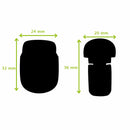 Fermeture de cartable TUCK de 20x36mm, accessoire en métal, avec schéma illustrant son installation.