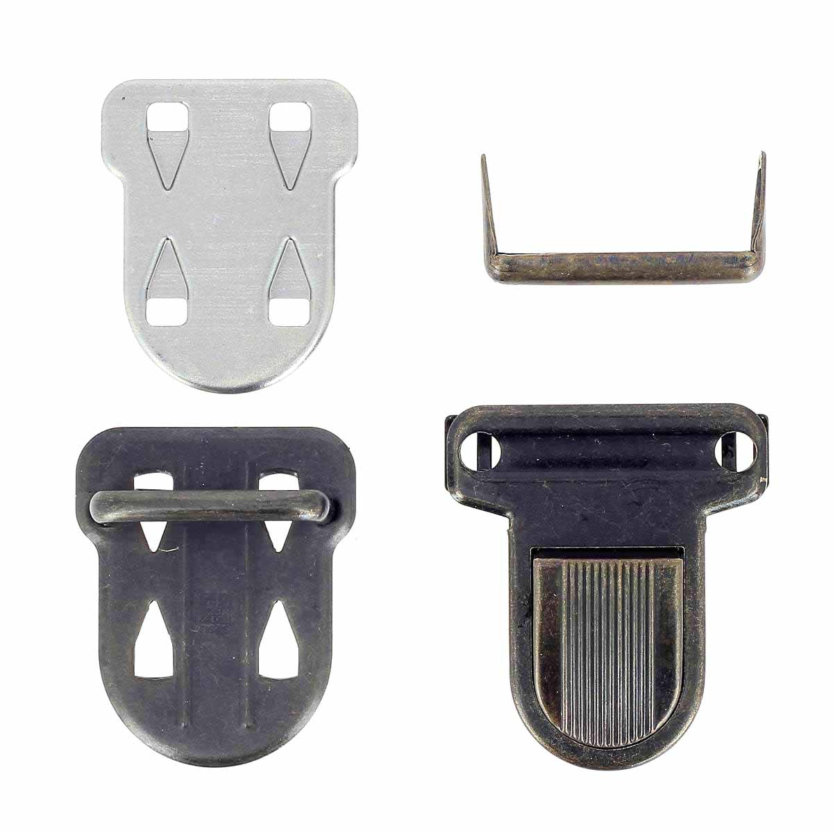 Fermeture de cartable TUCK 42x47 mm, accessoire pour sac ou sac à dos, en métal, couleur argent, visible sur l'image.