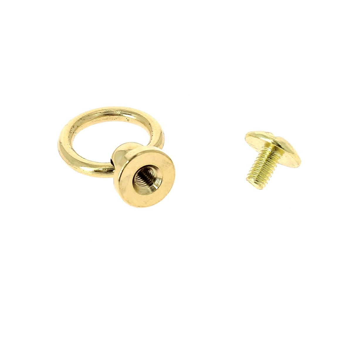 Bouton de col avec anneau en laiton doré pour lanière de 10 mm, accessoire élégant et résistant, visible en image.