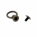 Bouton de col avec anneau en laiton vieilli pour lanière de 10mm, accessoire pour sacs ou bijoux, image montrant le bouton.