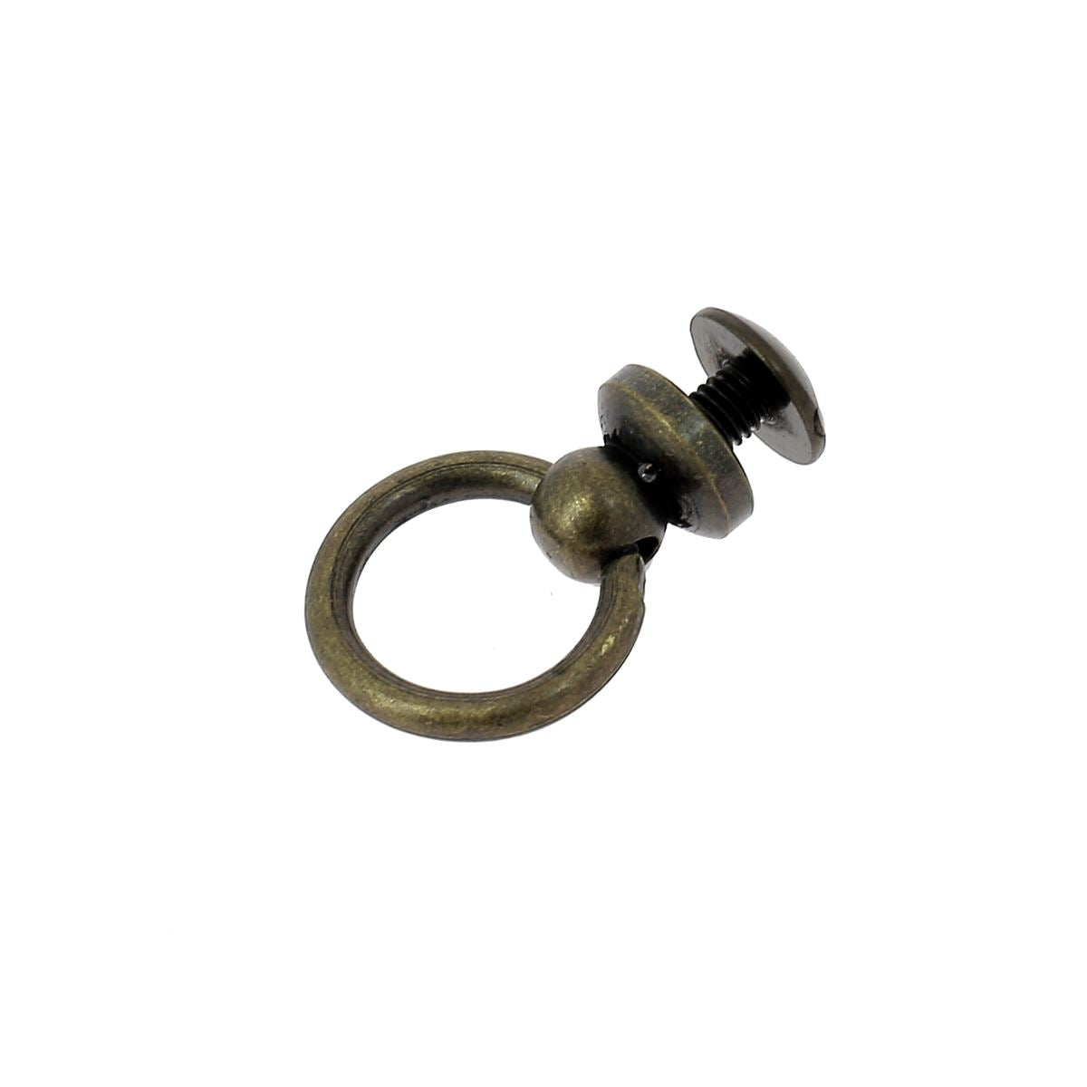 Bouton de col en laiton vieilli avec anneau et vis pour lanière de 10mm, accessoire pour cuir ou bijoux.