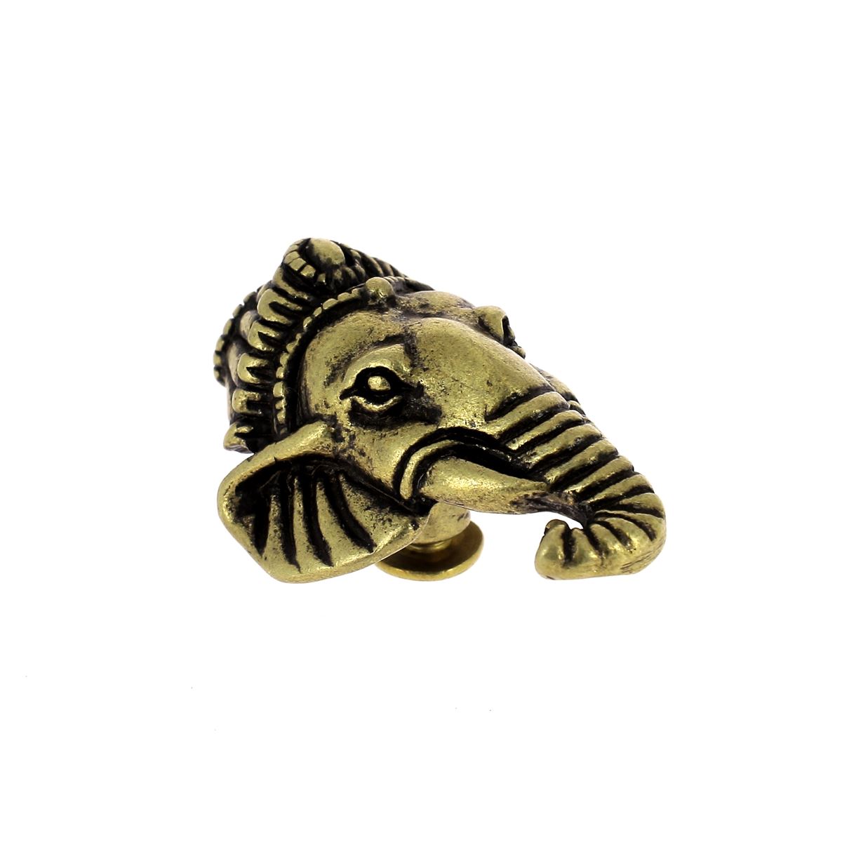 Concho à visser en laiton avec motif d'éléphant Ganesh, dimensions 23x35mm, accessoire décoratif en métal.