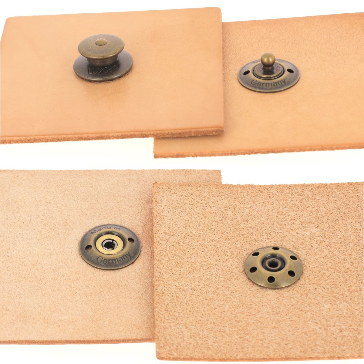 Fermeture autobloquante LOXX à tête large et lisse en laiton vieilli, accessoire pour fixation sécurisée.