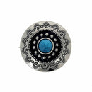Concho à visser rond Tiare de 30mm en nickelé, accessoire pour bijoux ou maroquinerie, avec pierre bleue.