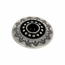 Concho à visser rond Tiare de 30mm en nickel, accessoire pour bijoux ou vêtements, avec pierre noire.