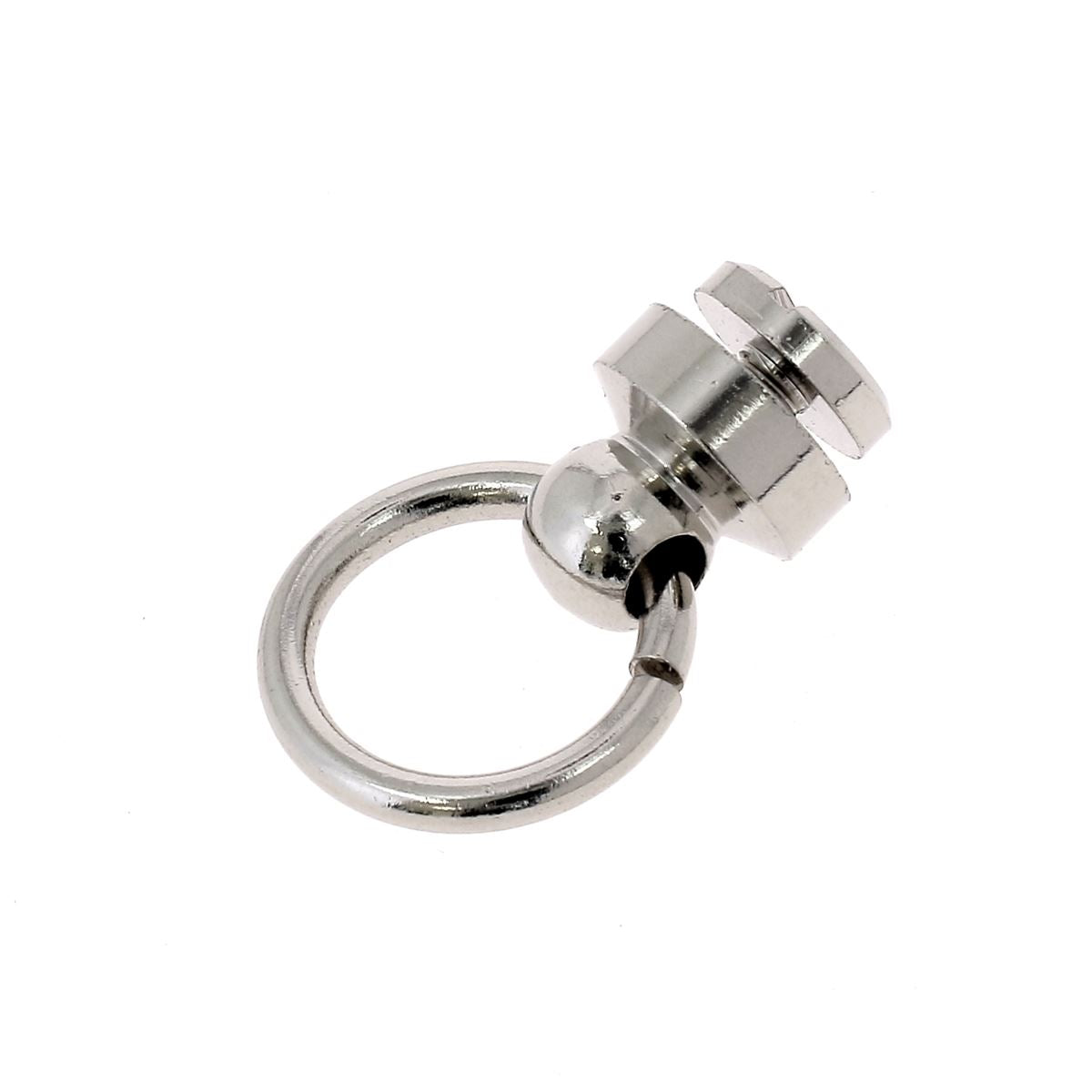 Bouton de col avec anneau en laiton de 11 mm, accessoire en métal pour vêtement, finition nickelée, vue de face.