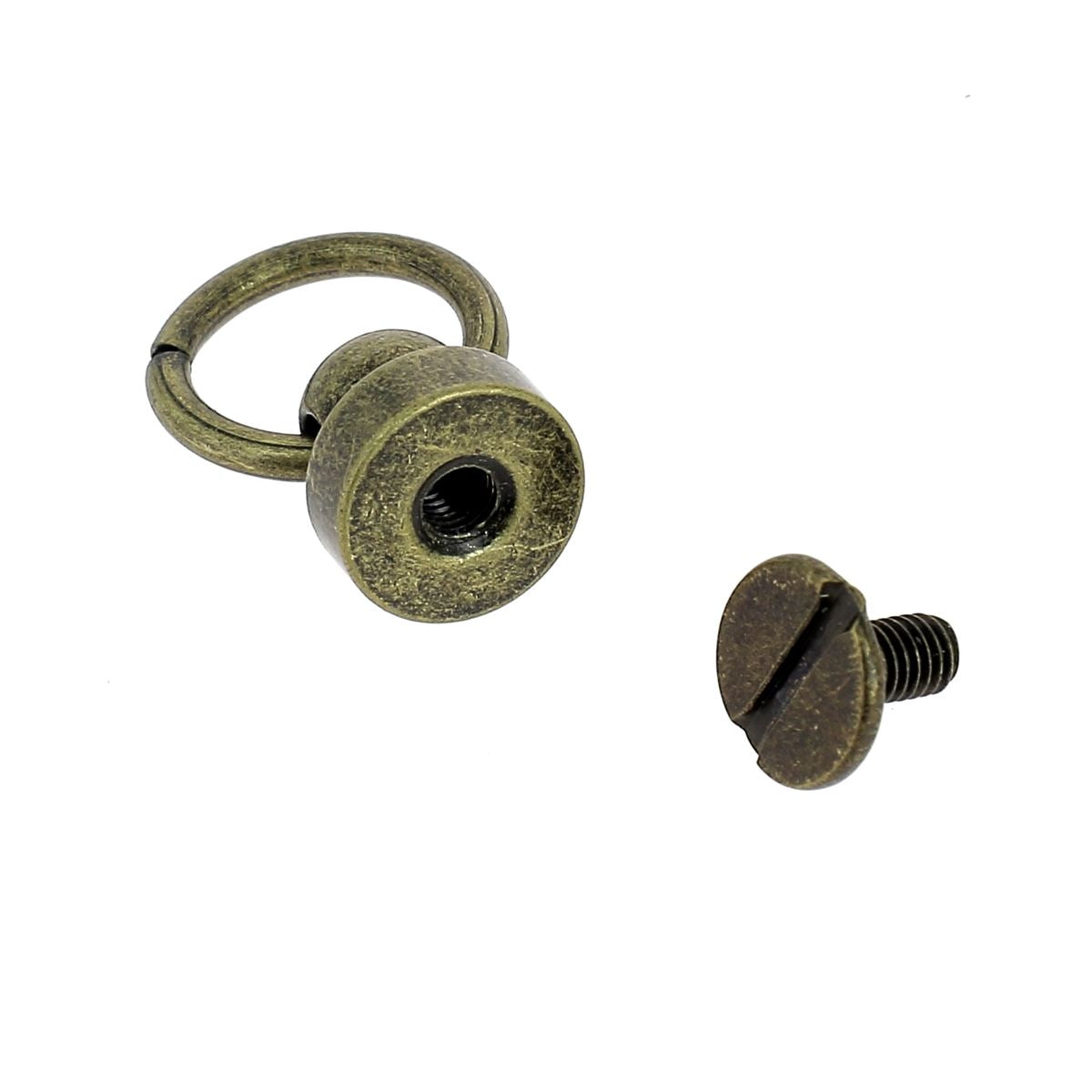 Bouton de col en laiton vieilli avec anneau de 9 mm, accessoire élégant pour vêtements et costumes.