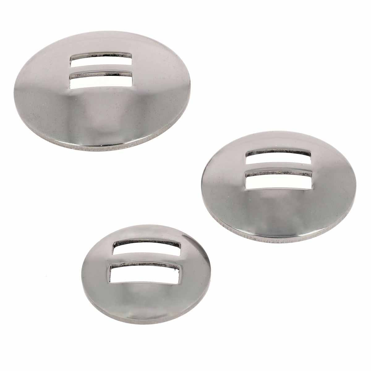 Concho à lacer LISSE en inox de la marque Ivan, accessoire métallique avec boucle pour décoration ou fixation.