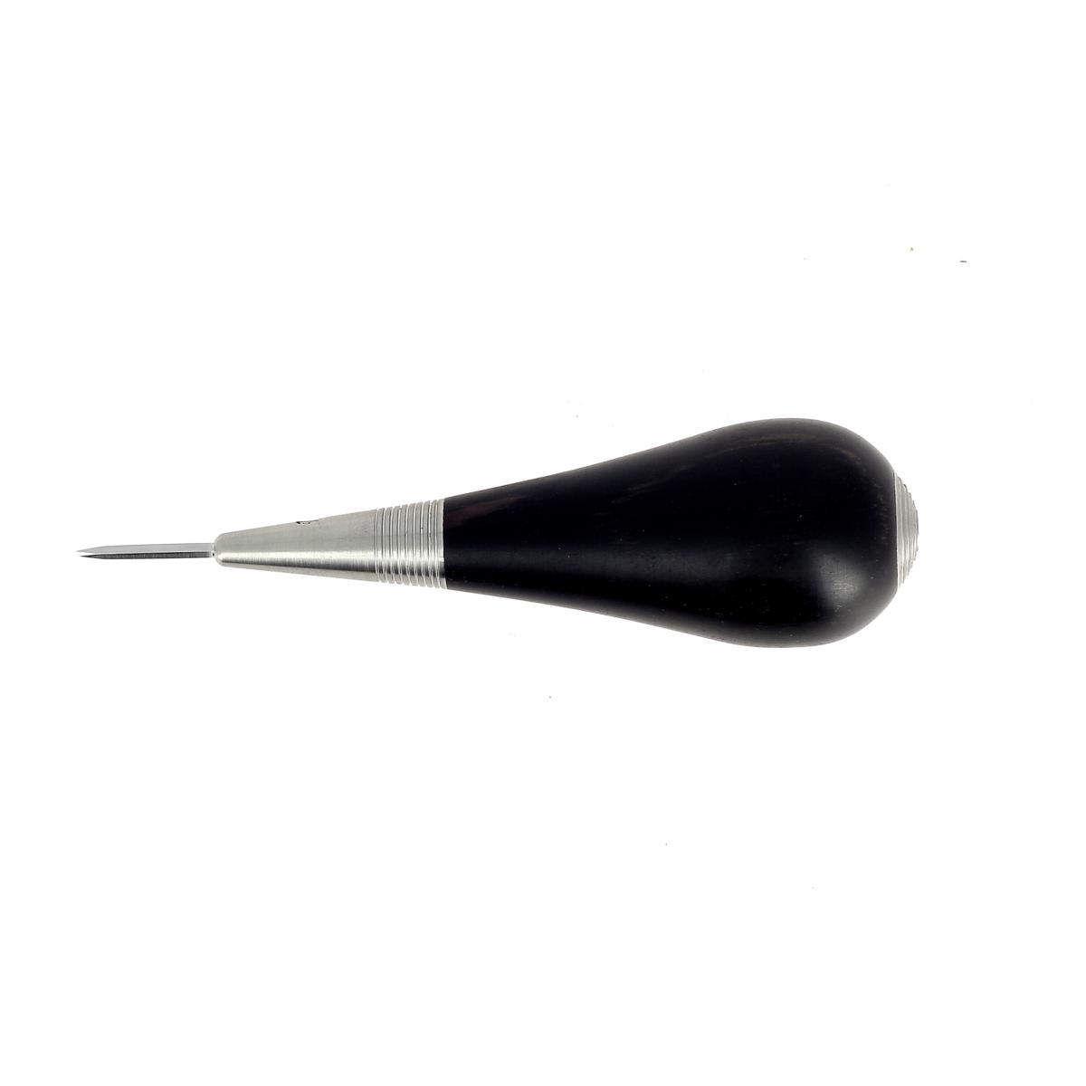 Alêne aux pinces maroquinerie Jérôme David Excellence, 2 mm, avec manche ergonomique, vue en gros plan sur l’outil.