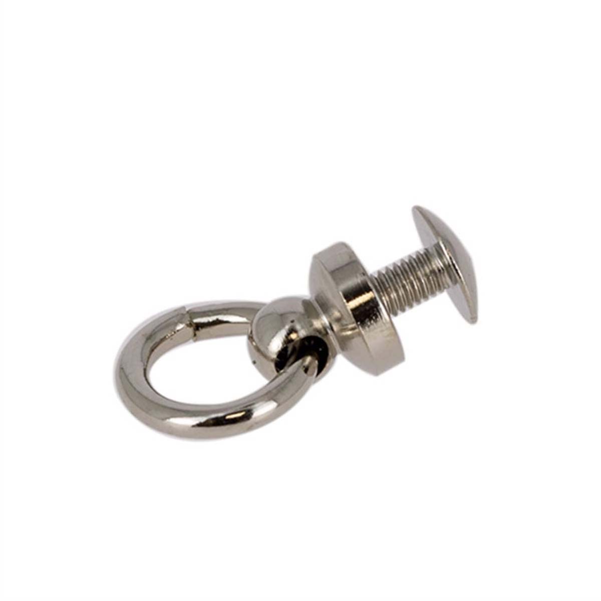 Bouton de col avec anneau nickelé pour lanière de 8mm, accessoire en métal, taille 10mm, finition brillante.