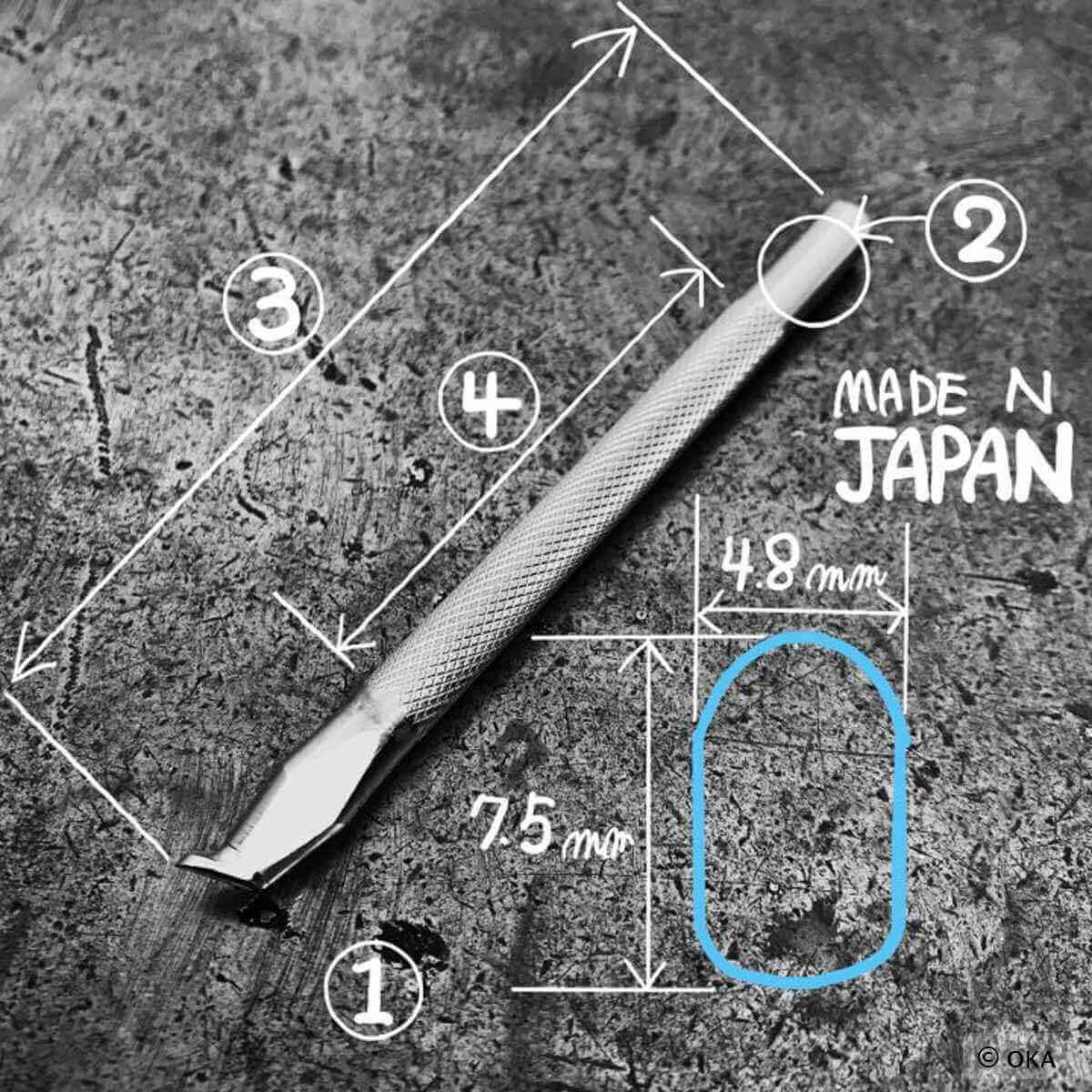 Matoir sur manche Oka, outil pour undercut et beveler lisse de 4,8 mm, visible en image.
