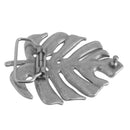Boucle de ceinturon feuille LIV en argent vieilli, 40 mm, en bouclerie pour ceinture élégante et durable.