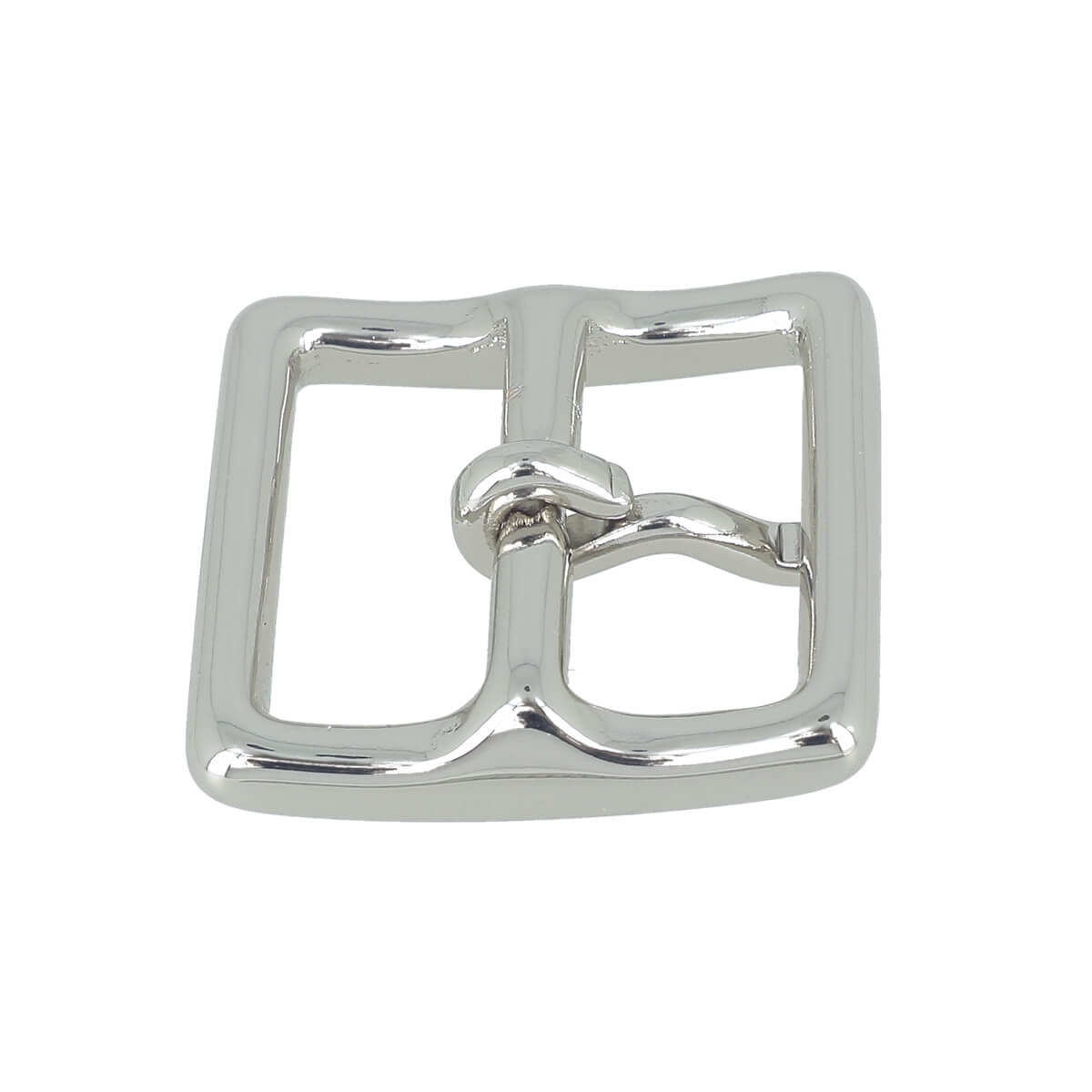 Boucle de ceinture double en laiton massif pour ceinture en cuir, finition nickelée, bouclerie robuste et élégante.