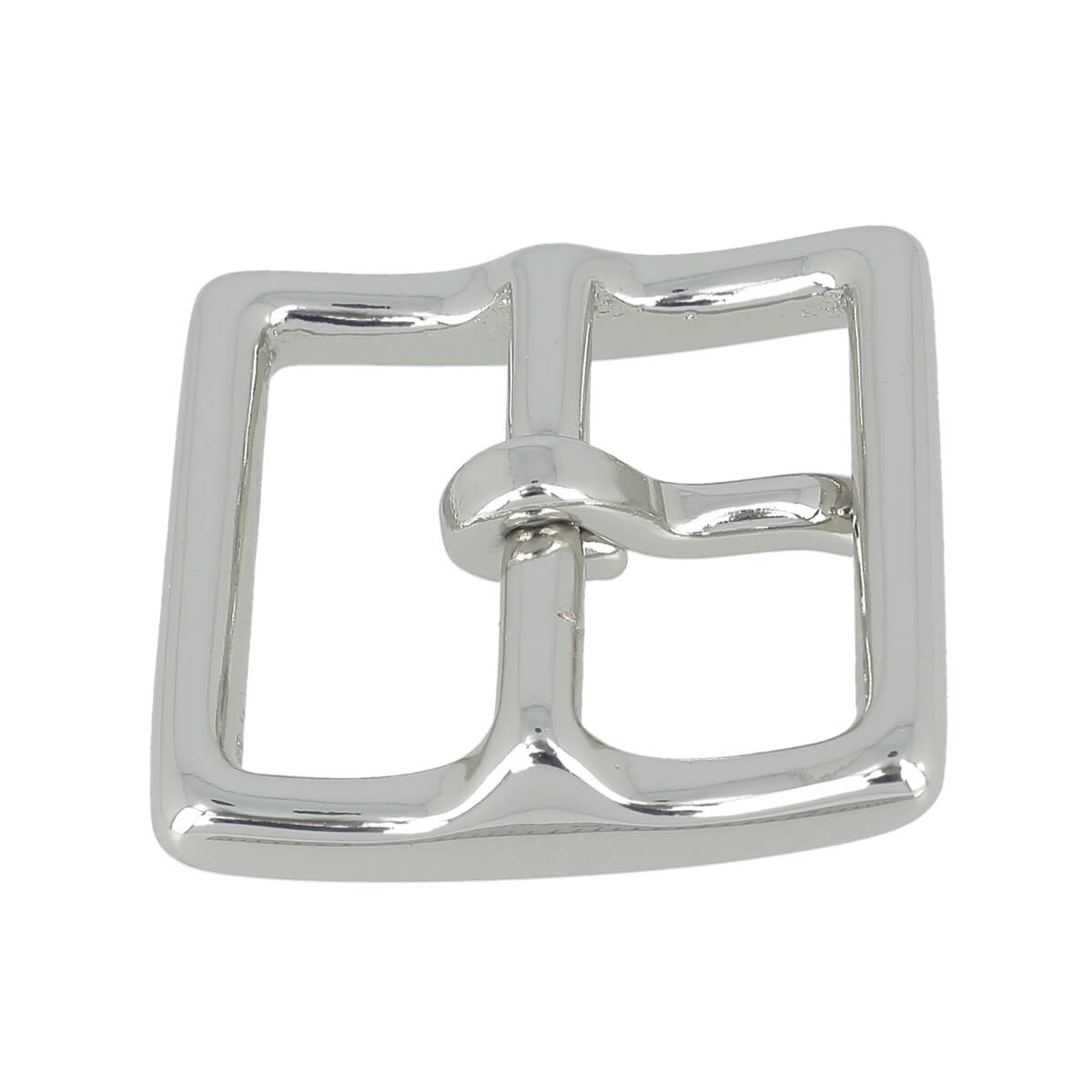 Boucle de ceinture double en laiton massif pour ceinture en cuir, finition nickel, bouclerie robuste et élégante.