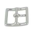 Boucle de ceinture double en laiton massif pour ceinture en cuir, finition nickel, bouclerie robuste et élégante.