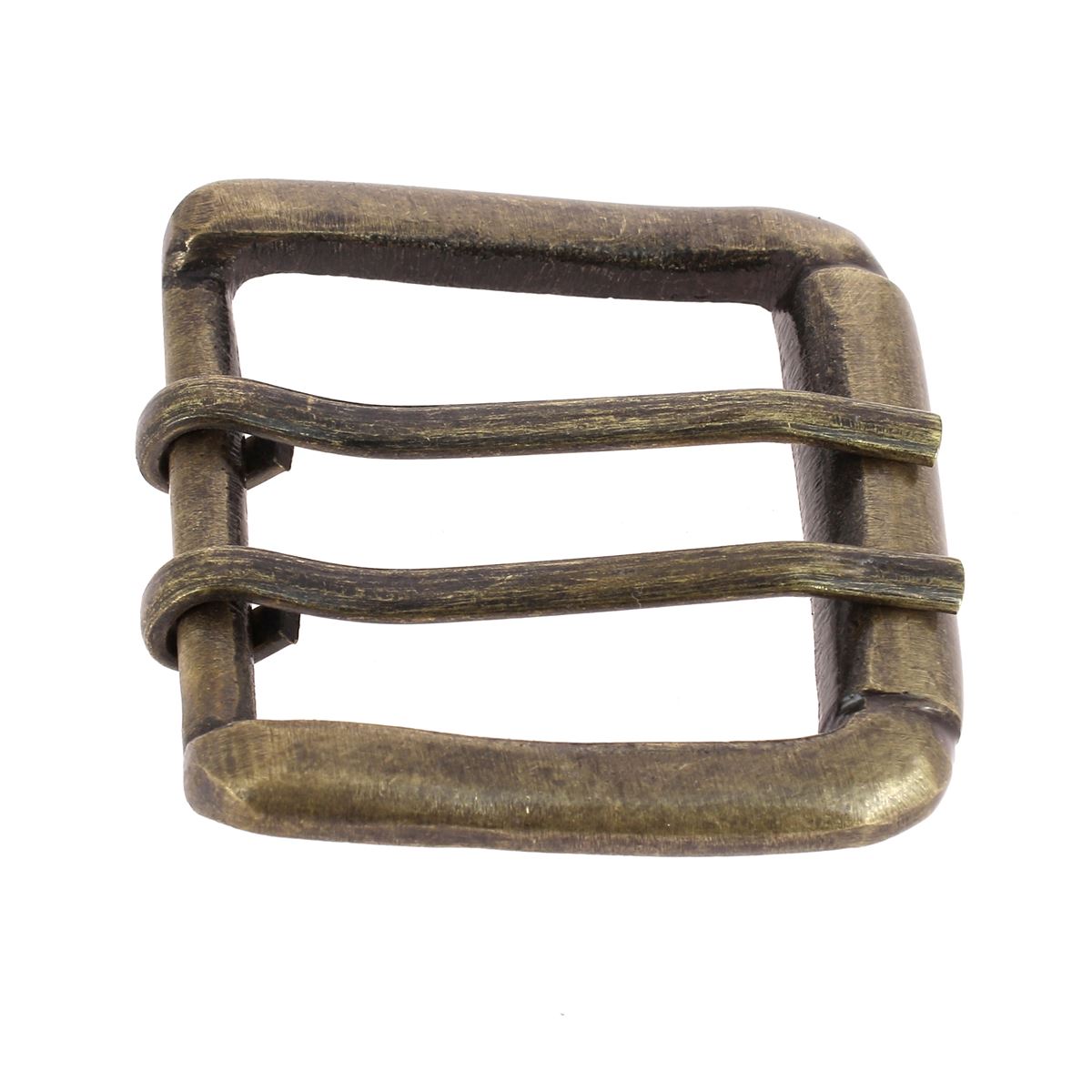 Boucle de ceinture à double ardillon en laiton massif THU, finition laiton vieilli, 39mm, pièce de bouclerie solide pour ceinture.