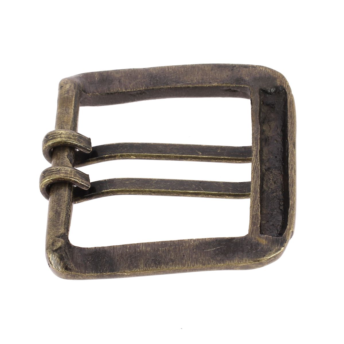 Boucle de ceinture en laiton massif à double ardillon, finition vieillie, 39mm, pour ceinture en cuir.