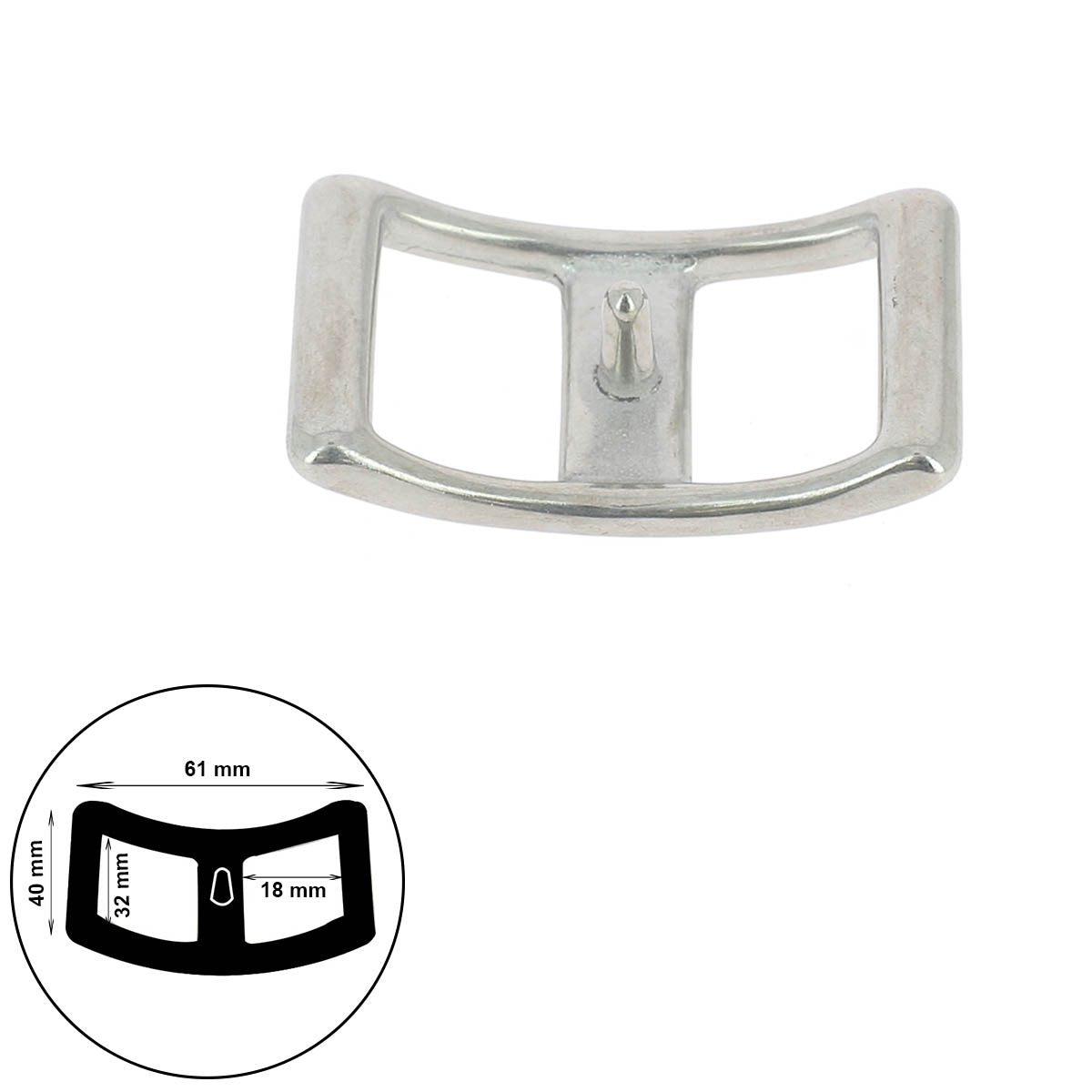 Boucle Conway en inox, pièce de bouclerie pour accessoires ou bijoux, montrée en gros plan.