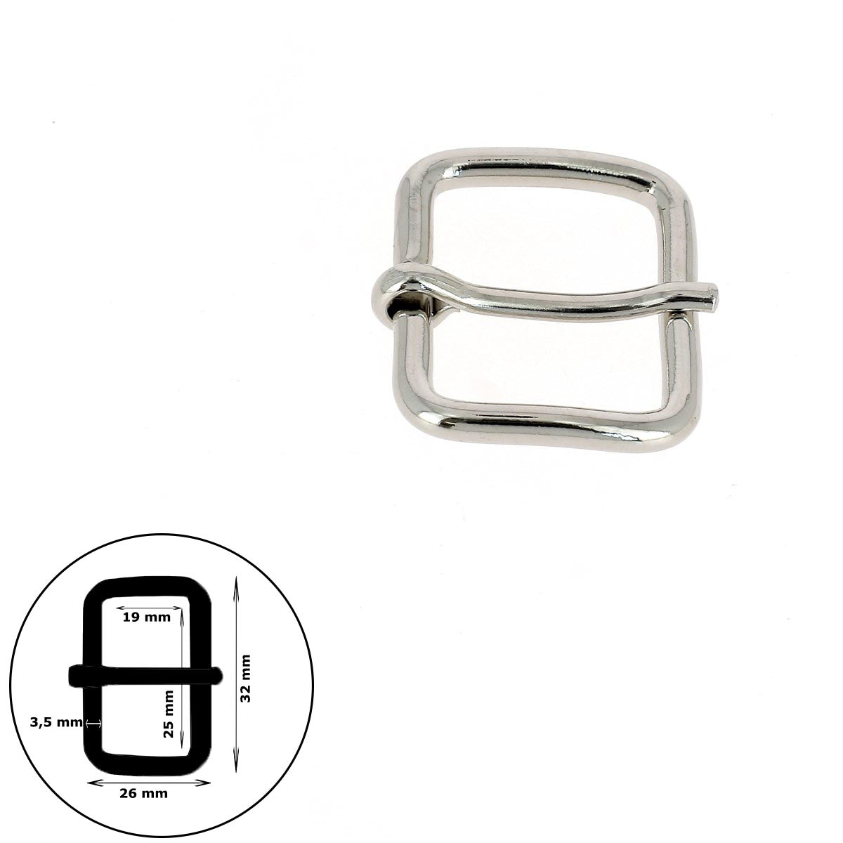 Boucle de ceinture en fil rond ABY, pièce de bouclerie en acier, avec finition élégante, pour accessoires de mode ou maroquinerie.
