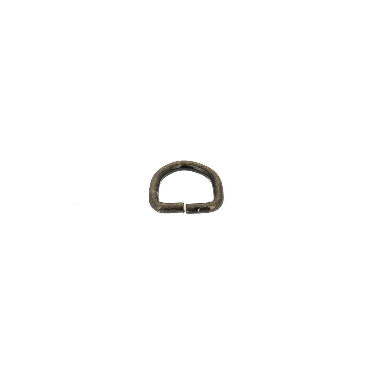 Anneau demi-rond en acier avec finition laiton vieilli, bouclerie de 10 mm, pour créations artisanales.