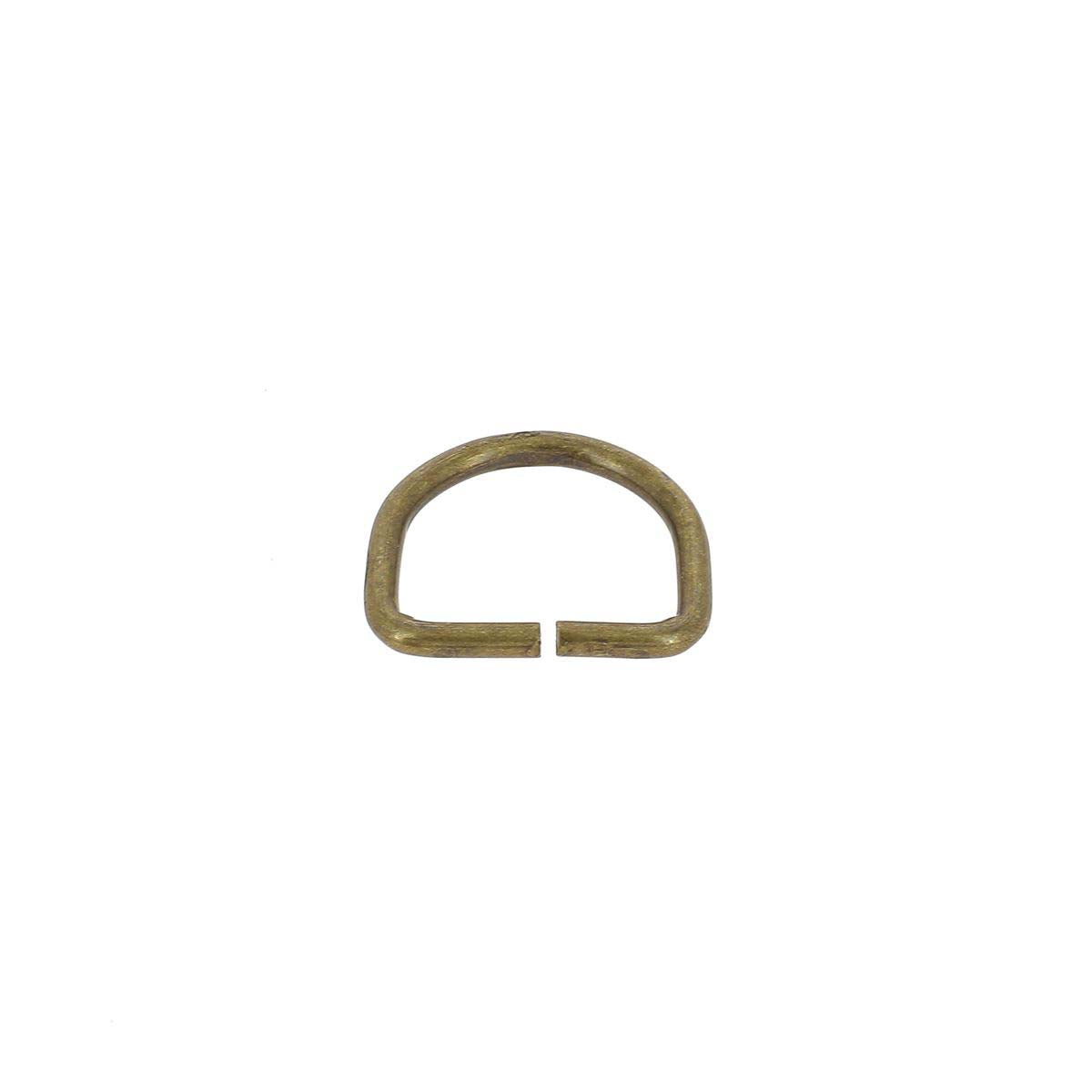 Anneau demi-rond en acier avec finition en laiton vieilli, bouclerie de 18 mm, visible sur l'image.