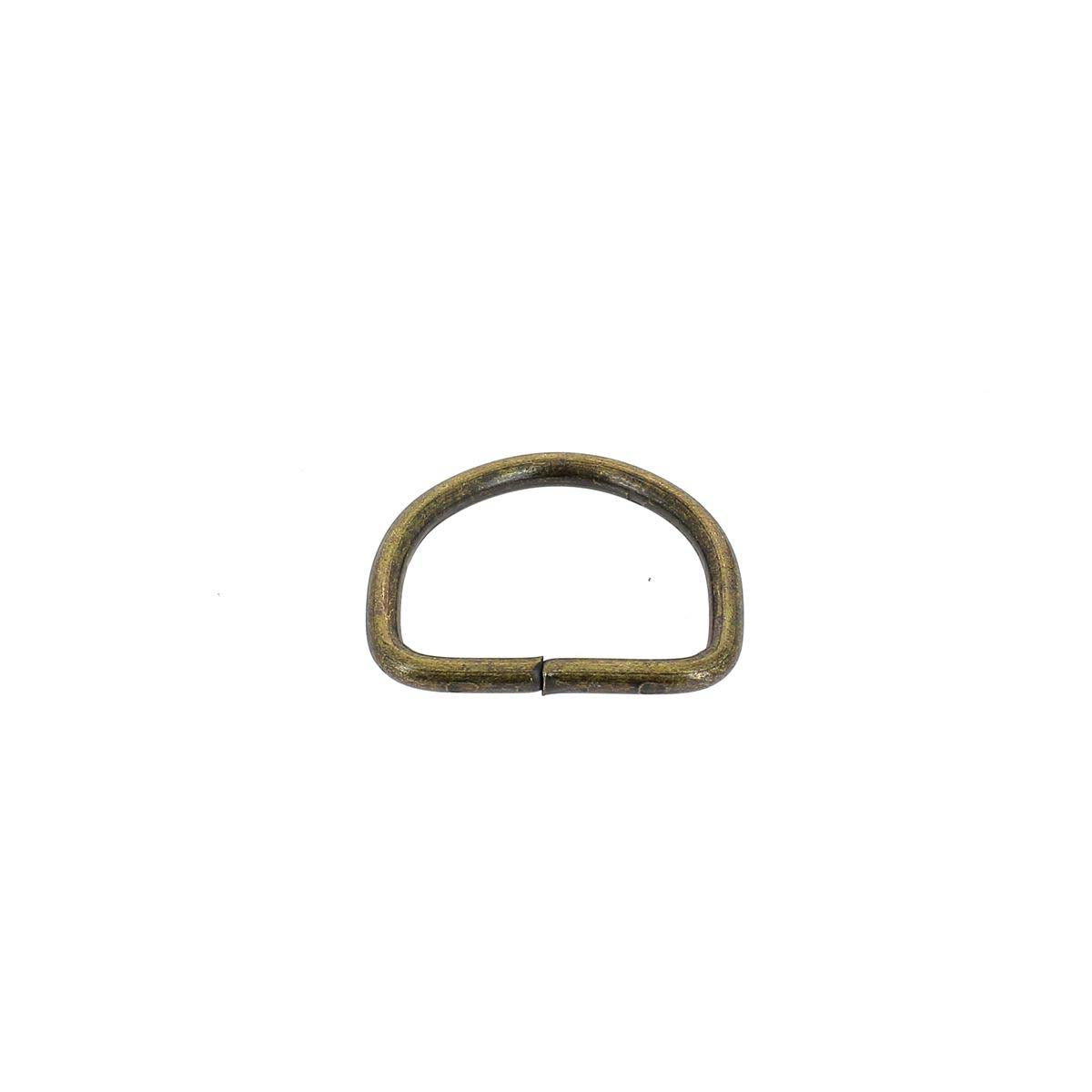 Anneau demi-rond en acier avec finition laiton vieilli, diamètre 20mm, pour bouclerie.
