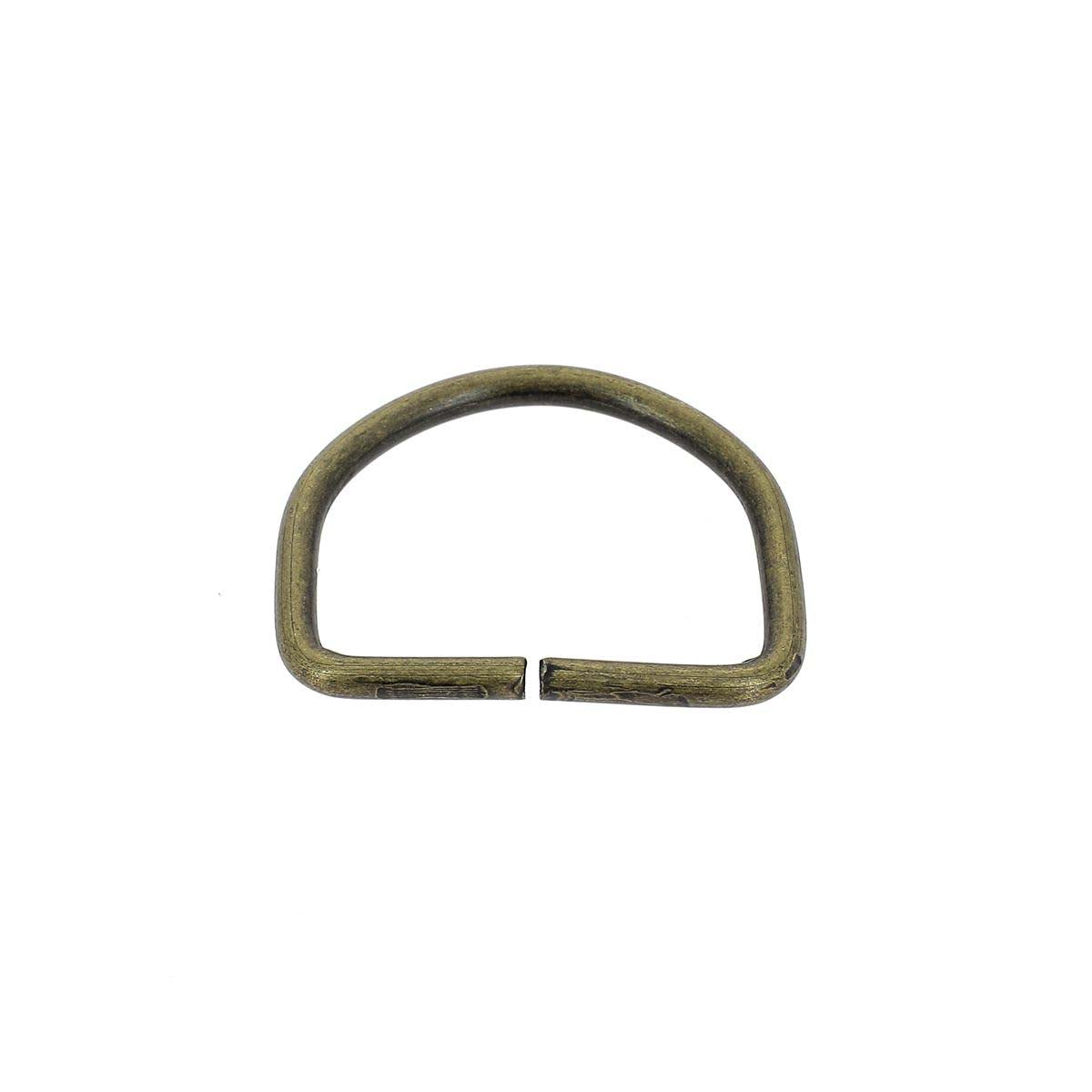 Anneau demi-rond en acier et laiton vieilli, bouclerie de 30 mm, visible avec finition antique sur image.