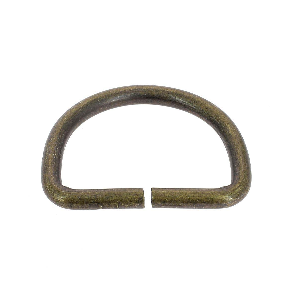 Anneau demi-rond en acier laiton vieilli, bouclerie de 40 mm, avec une finition patinée brun doré.