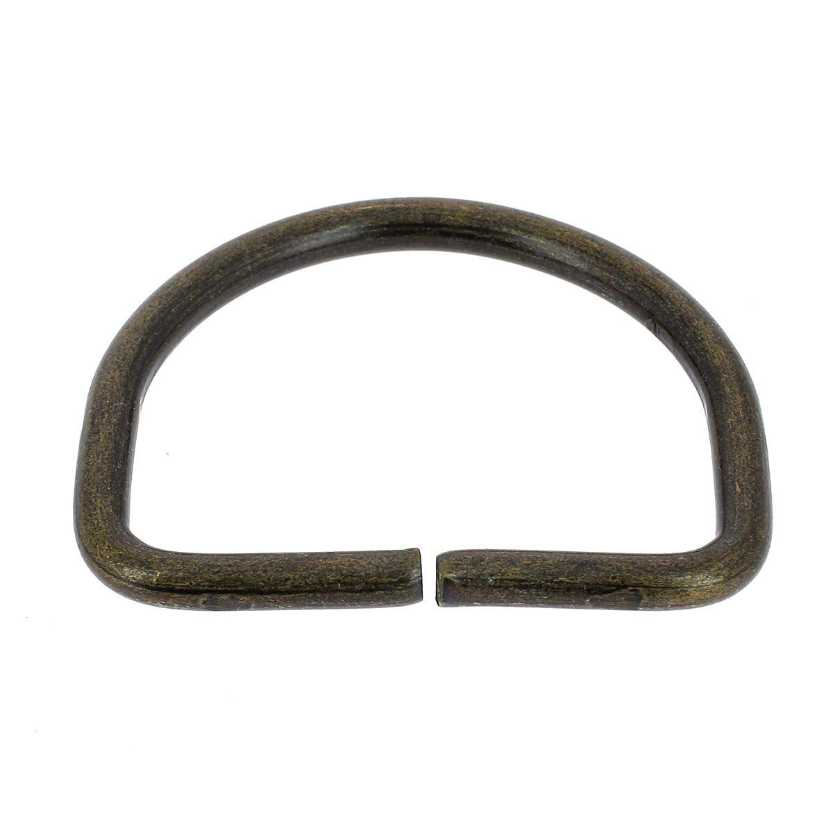 Anneau demi-rond en acier avec finition laiton vieilli, bouclerie de 50 mm pour artisanat ou maroquinerie.