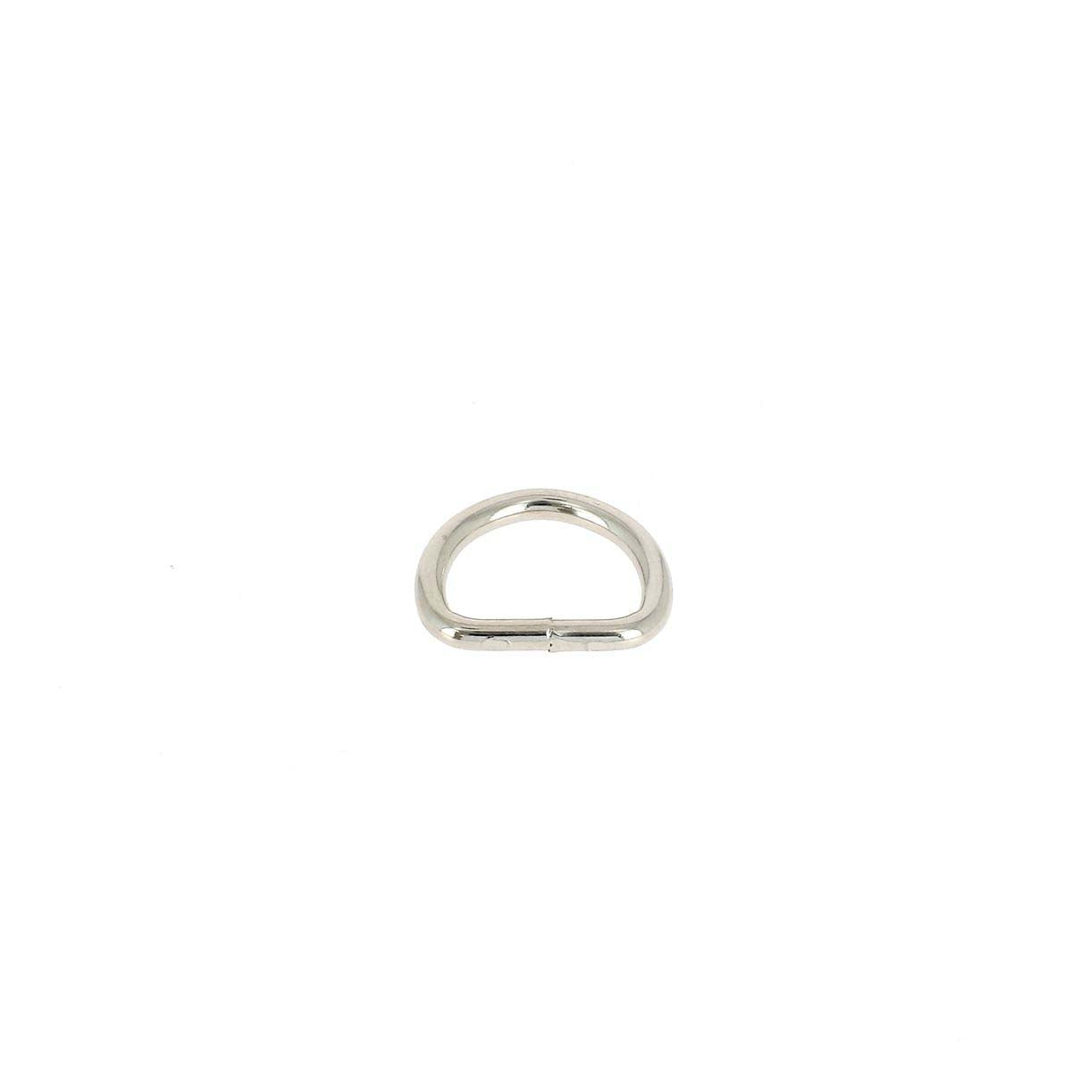 Anneau demi-rond soudé en acier nickelé, bouclerie de 12 mm pour fabrication de bijoux ou projets créatifs.