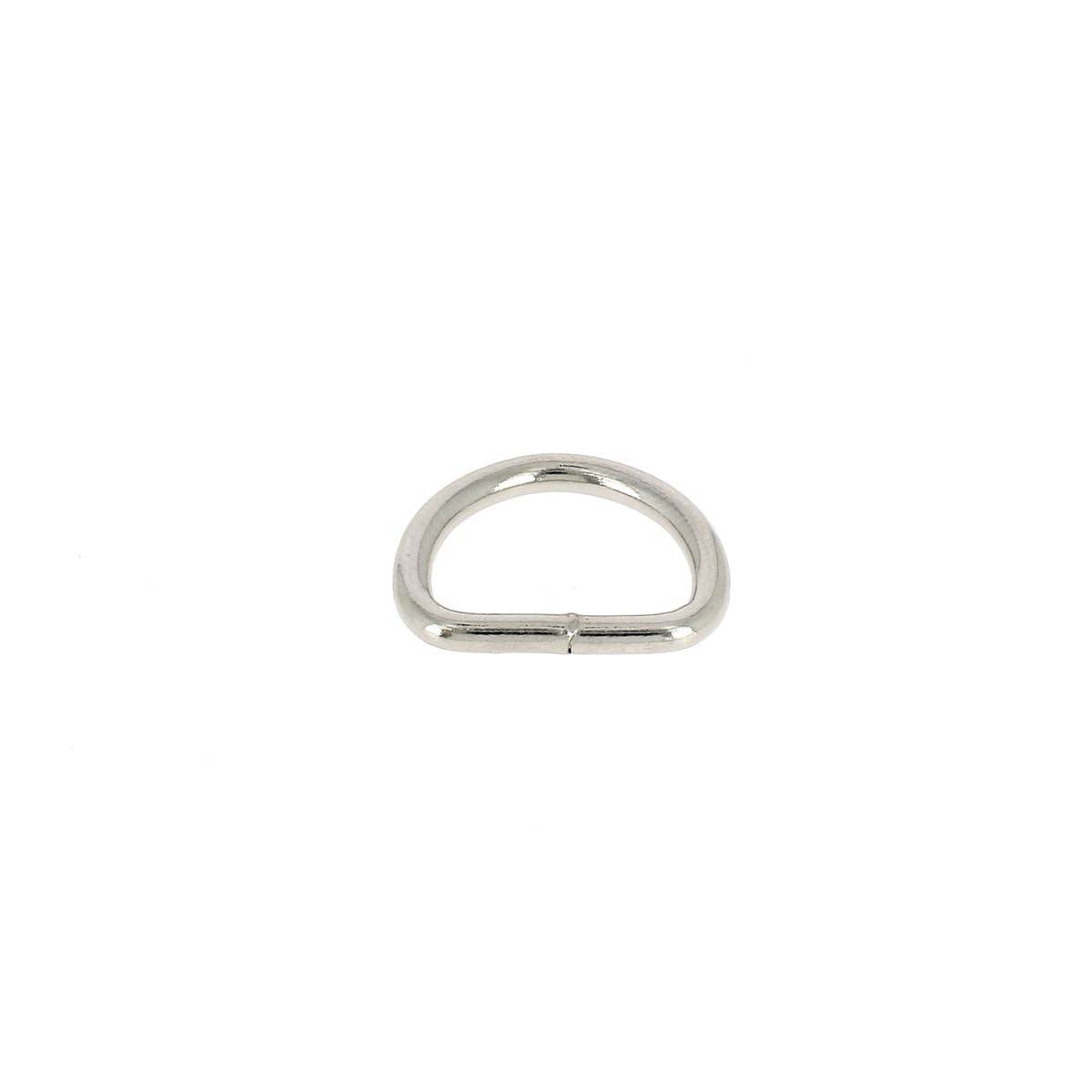 Anneau demi rond soudé en acier nickelé, bouclerie de 16 mm, pour fixation ou fabrication de bijoux ou artisanat.