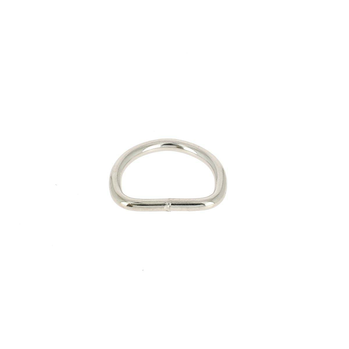 Anneau demi-rond soudé en acier nickelé, bouclerie pour artisanat, 18 mm de diamètre, image montrant la finition métallique brillante
