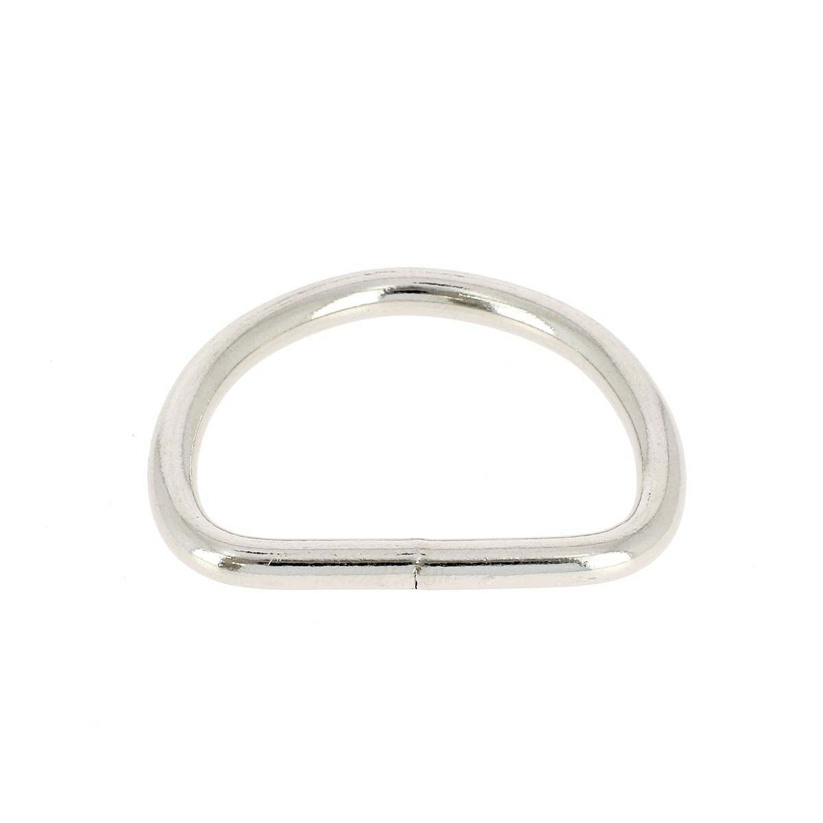 Anneau demi-rond soudé en acier nickelé, bouclerie de 35 mm, utilisé pour la fabrication de bijoux ou accessoires.