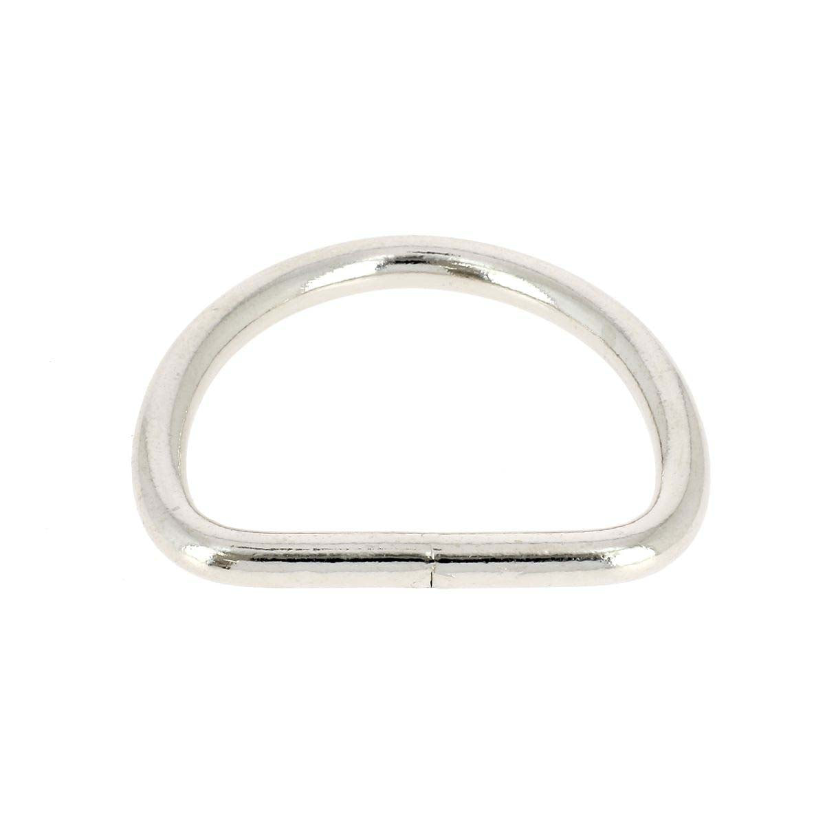 Anneau demi-rond soudé en acier nickelé, bouclerie de 38 mm, pour couture ou artisanat, image montrant la boucle métallique.
