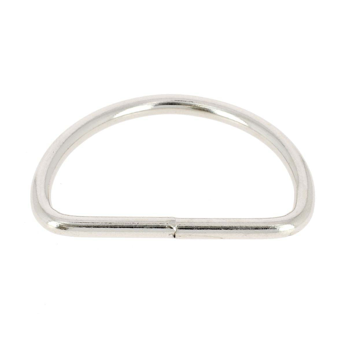 Anneau demi-rond soudé en acier nickelé, bouclerie de 50 mm, idéal pour la fabrication de bijoux ou la maroquinerie.
