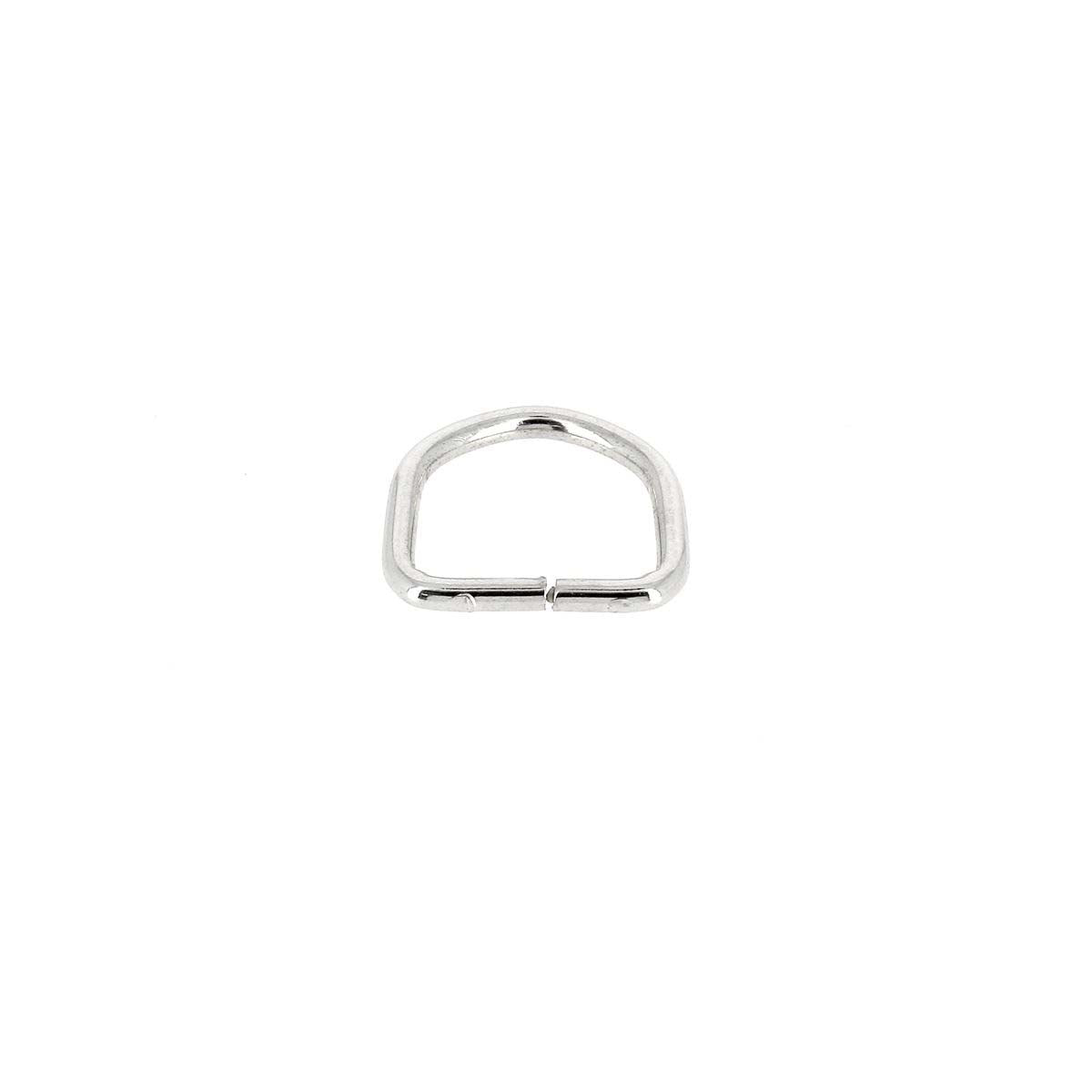Anneau demi-rond en acier nickelé, bouclerie de 16 mm, utilisé pour la fabrication de bijoux ou accessoires.
