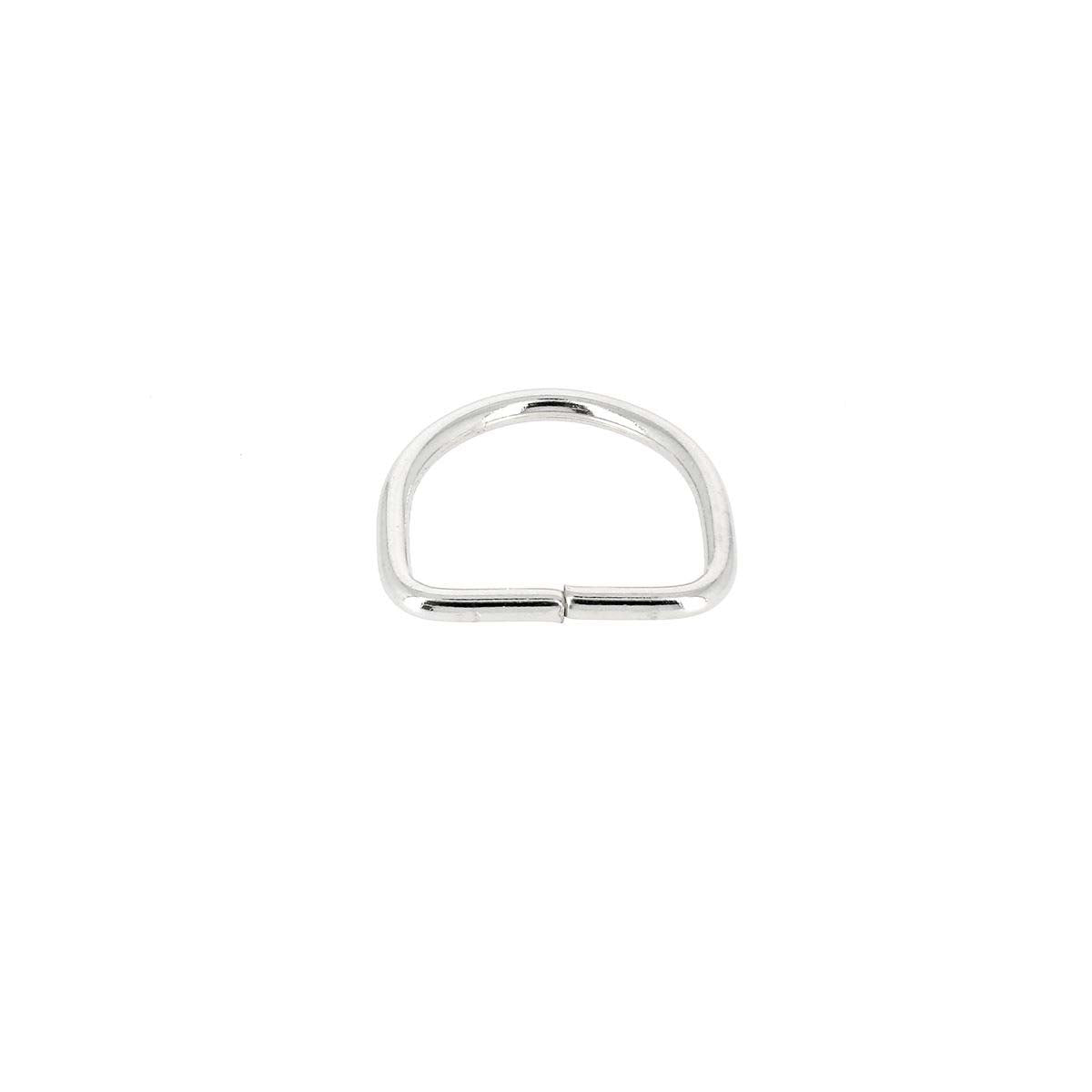 Anneau demi-rond en acier nickelé, bouclerie de 20 mm, utilisé pour la fabrication de bijoux ou accessoires.