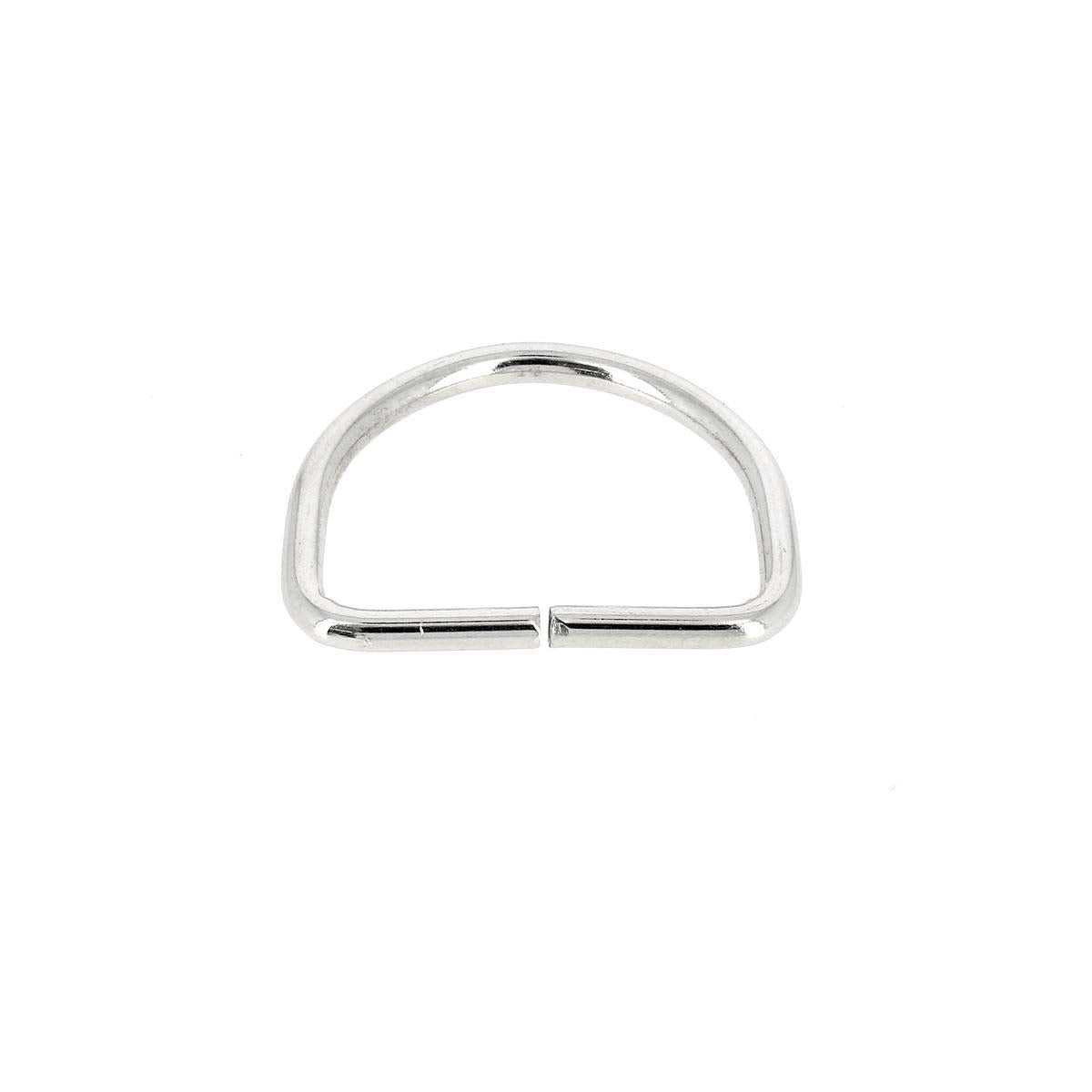 Anneau demi-rond en acier nickelé de 30 mm, bouclerie robuste pour la bijouterie ou la couture.