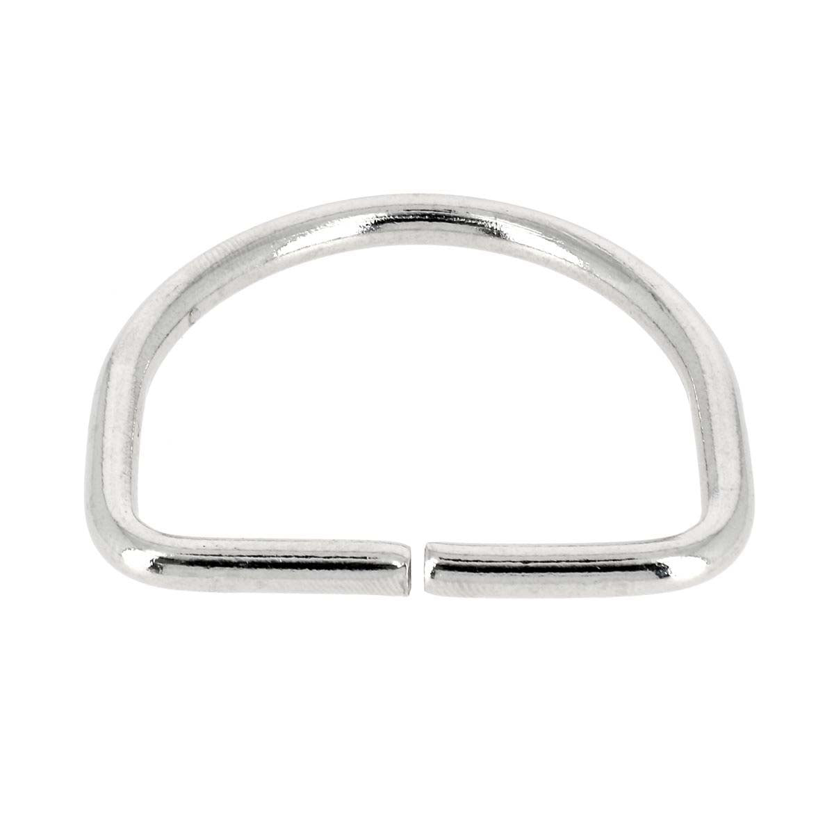 Anneau demi-rond en acier nickelé, bouclerie de 50 mm, avec surface lisse et finition brillante.
